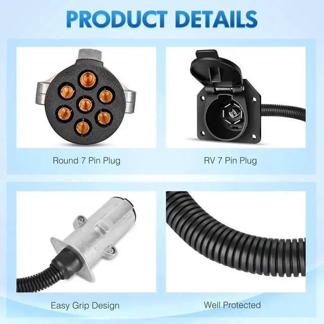 Alt view image 2 of 7 - 7-Pin Circular to 7-Way RV Blade Trailer Adapter Connector Harness Electric Adapter Plug Connector for Semi-Truck Commercial Vehicle Pickup Truck Tractor
