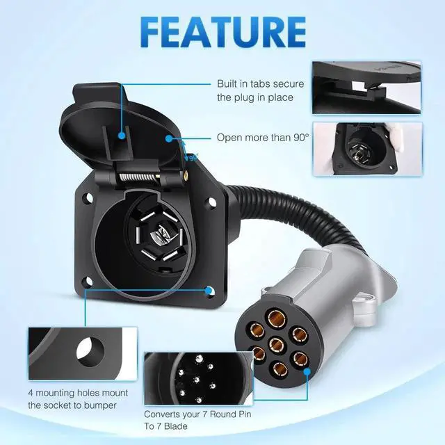 Alt view image 5 of 7 - 7-Pin Circular to 7-Way RV Blade Trailer Adapter Connector Harness Electric Adapter Plug Connector for Semi-Truck Commercial Vehicle Pickup Truck Tractor