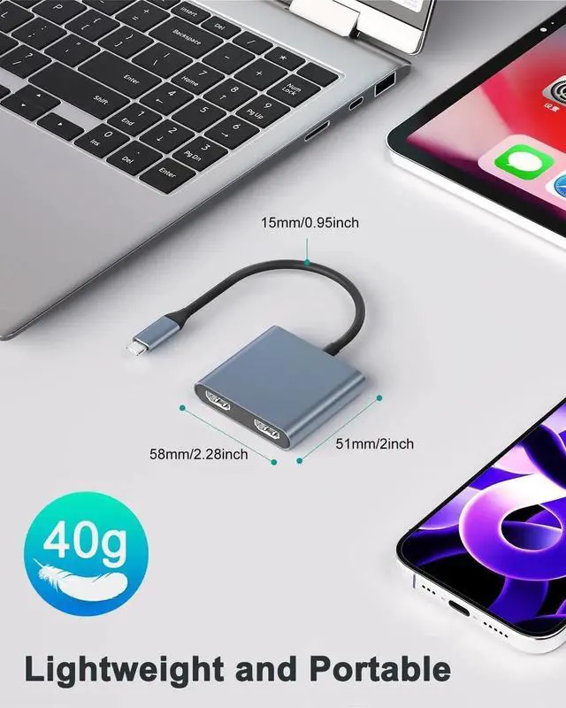 Alt view image 4 of 6 - USB C to Dual HDMI Adapter, USB C Splitter 2 Monitor Display, Dual Monitor HDMI Adapter, Type C HDMI Hub Laptop/Monitor Multi-Monitor Docking Station, Thunderbolt Compatible