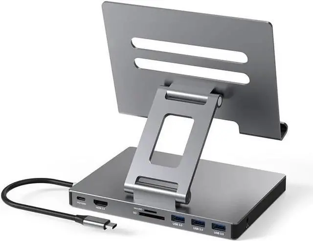 Main image of iPad Pro USB C Hub Cradle for iPad Pro M4 M2 M1 13 12.9 11-inch iPad Air Docking Station Foldable 4K 60Hz HDMI, PD Charging, SD/TF Card Reader, 3 USB 3.0, 3.5mm Audio, iPad Docking Station Accessories