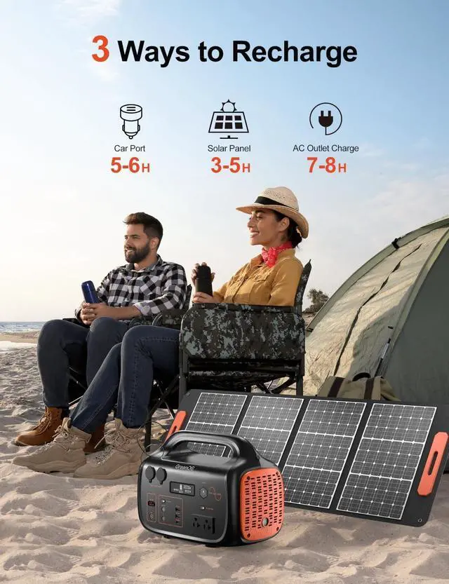 Alt view image 4 of 6 - GreenOE 600W Solar Generator 655Wh Portable Power Station with 100W Solar Panel