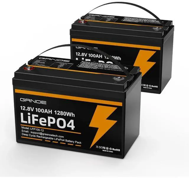 Main image of GreenOE 2-Pack 12V 100Ah 1280Wh LiFePO4 Battery Group 31 With Built-in 100A BMS