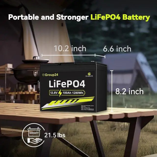 Alt view image 2 of 7 - GreenOE 12V 100Ah LiFePO4 Battery Group 24 With Built-in 100A BMS For RV Home