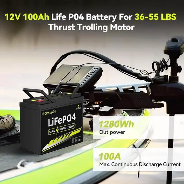 Alt view image 4 of 7 - GreenOE 12V 100Ah LiFePO4 Battery Group 24 With Built-in 100A BMS For RV Home