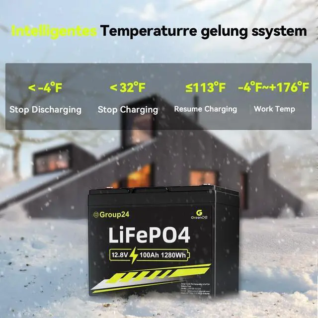Alt view image 7 of 7 - GreenOE 12V 100Ah LiFePO4 Battery Group 24 With Built-in 100A BMS For RV Home