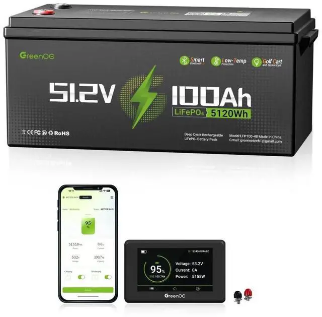 Main image of GreenOE 48V 100Ah LiFePO4 Lithium Golf Cart Battery with Built in 200A BMS