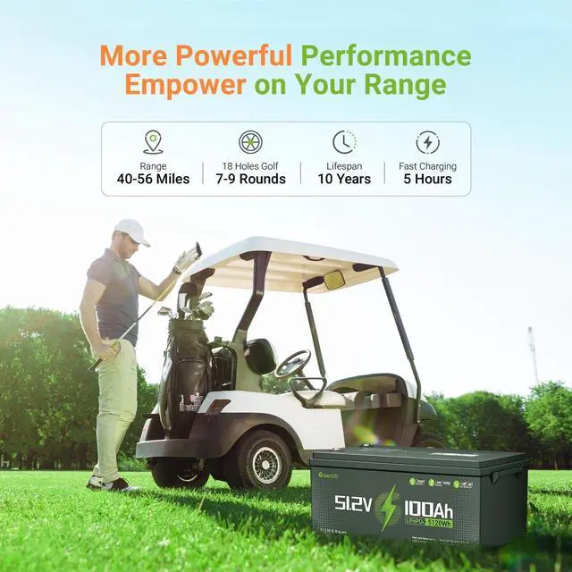 Alt view image 3 of 7 - GreenOE 48V 100Ah LiFePO4 Lithium Golf Cart Battery with Built in 200A BMS