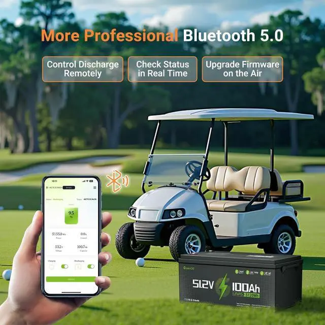 Alt view image 2 of 7 - GreenOE 48V 100Ah LiFePO4 Lithium Golf Cart Battery with Built in 200A BMS