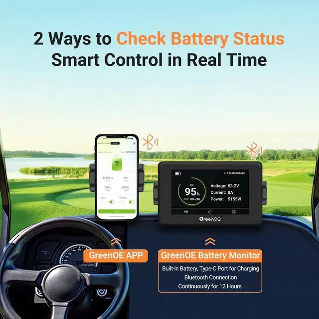 Alt view image 4 of 7 - GreenOE 48V 100Ah LiFePO4 Lithium Golf Cart Battery with Built in 200A BMS