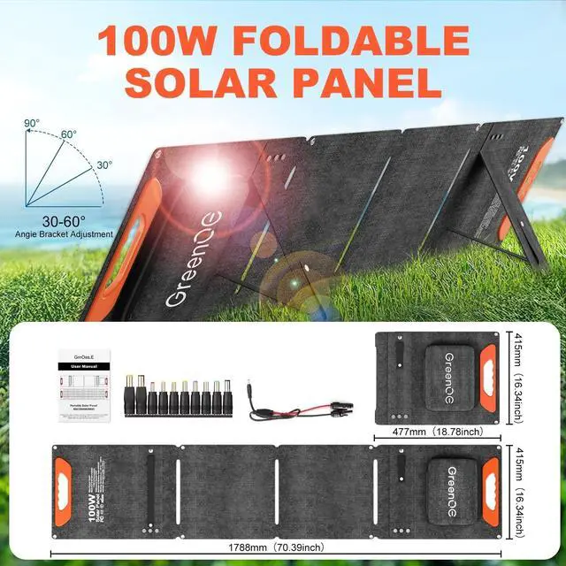 Alt view image 2 of 7 - GreenOE 100W Foldable Portable Solar Panel High Efficiency IP67 Waterproof