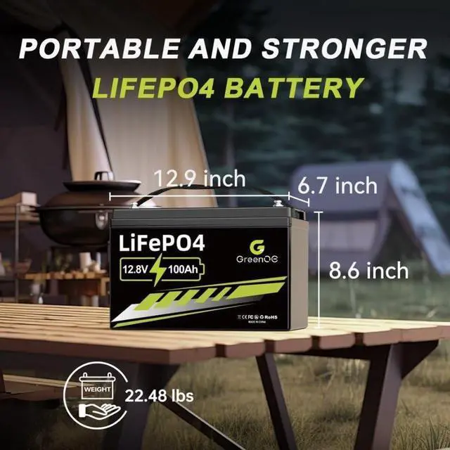 Alt view image 2 of 7 - GreenOE 12V 100Ah LiFePO4 Battery Group 31 With Built-in 100A BMS Used