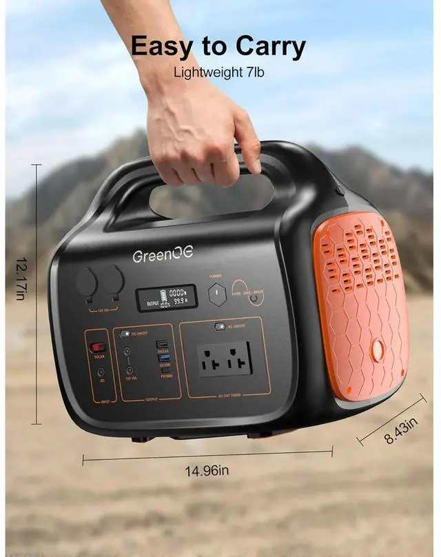 Alt view image 2 of 6 - GreenOE 1000W Generator 1024Wh Portable Power Station with 2x100W Solar panel