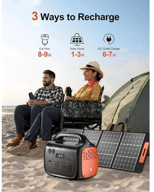 Alt view image 4 of 6 - GreenOE 1000W Generator 1024Wh Portable Power Station with 2x100W Solar panel