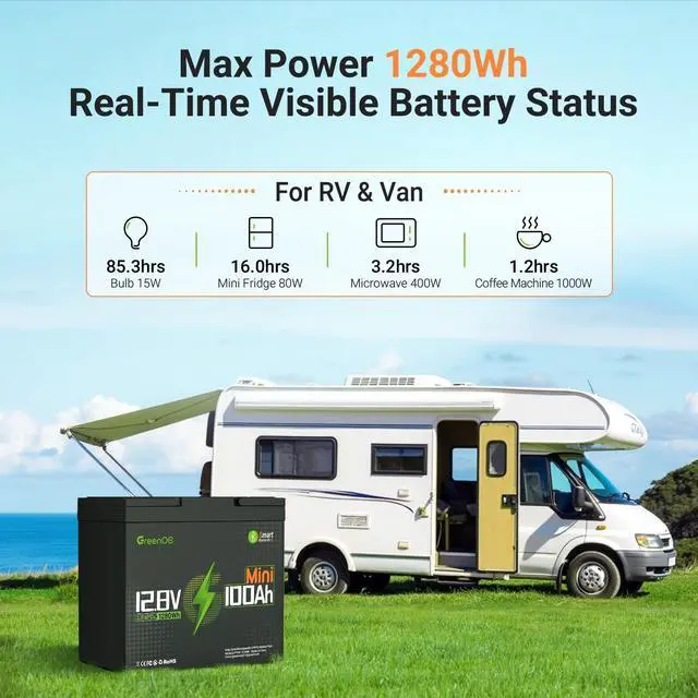 Alt view image 5 of 7 - GreenOE 12V 100Ah Bluetooth Mini LiFePO4 Battery 15000 Deep Cycles For Solar Rv