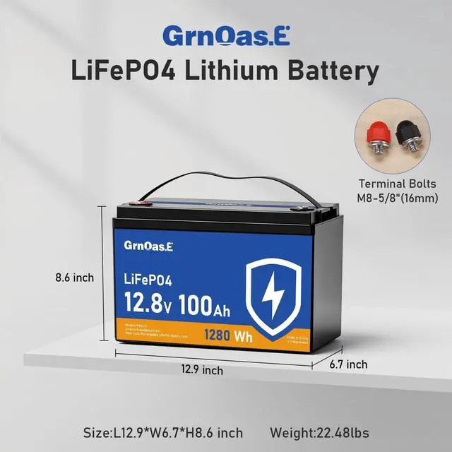Alt view image 2 of 7 - GrnOas.E 12V 100Ah LiFePO4 Battery Group 31 With Built-in 100A BMS For RV Home