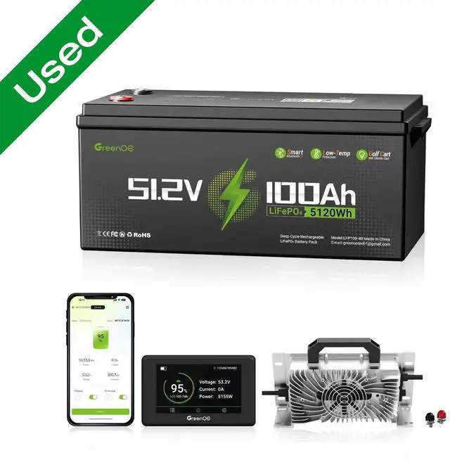 Main image of GreenOE 48V 100Ah Lithium Golf Cart Battery +48V 18A Charger Trolling Motor Used