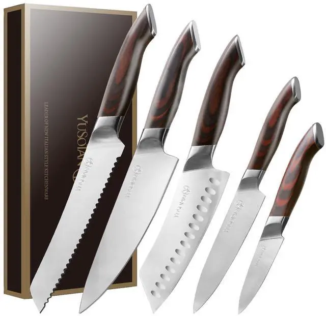 YUSOTAN  5-Piece Knife Set Professional Kitchen Knife Set Ultra Sharp High Carbon Stainless Steel Chef Knife Set for Kitchen Japanese Cooking Knife with Gift Box