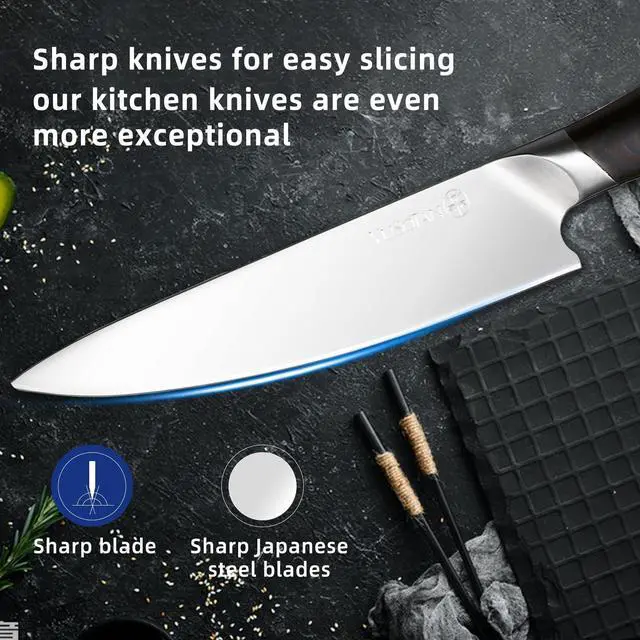 Alt view image 3 of 7 - YUSOTAN  5-Piece Kitchen Knife Set with Wood Magnetic Knife Holder, Japanese Knife Set High Carbon Stainless Steel Knife Set Suitable for Thanksgiving, Wedding, Father's Day Gift Giving