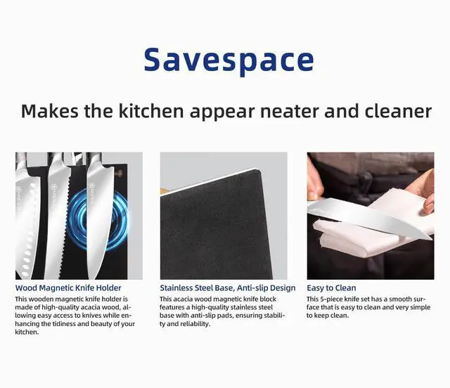 Alt view image 6 of 7 - YUSOTAN  5-Piece Kitchen Knife Set with Wood Magnetic Knife Holder, Japanese Knife Set High Carbon Stainless Steel Knife Set Suitable for Thanksgiving, Wedding, Father's Day Gift Giving