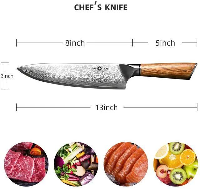 Alt view image 2 of 7 - YUSOTAN Damascus Japanese Chef Knife 8 inch Cooking Knife Super Sharp Damascus kitchen Knife High Carbon Stainless Steel Meat Knife and BBQ Knife with Ergonomic Solid Wood HandleGift Box