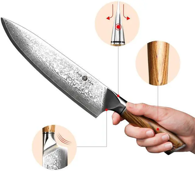 Alt view image 4 of 7 - YUSOTAN Damascus Japanese Chef Knife 8 inch Cooking Knife Super Sharp Damascus kitchen Knife High Carbon Stainless Steel Meat Knife and BBQ Knife with Ergonomic Solid Wood HandleGift Box