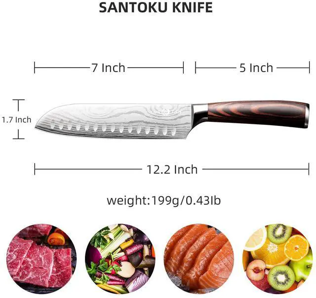 Alt view image 2 of 6 - YUSOTAN Japanese Santoku Knife, Professional 7 Inch Chef knife, Vegetable Knife, Japanese High Carbon Stainless Steel Super Sharp Kitchen Knife and Ergonomic Solid Wood Handle with Gift Box