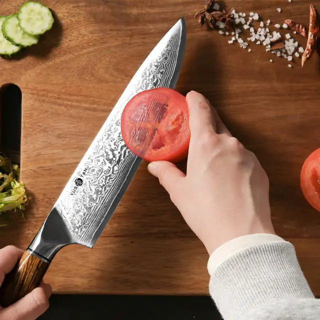 Alt view image 5 of 7 - YUSOTAN Damascus Japanese Chef Knife 8 inch Cooking Knife Super Sharp Damascus kitchen Knife High Carbon Stainless Steel Meat Knife and BBQ Knife with Ergonomic Solid Wood HandleGift Box