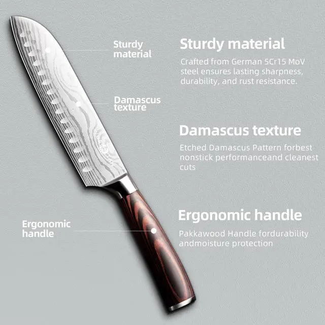 Alt view image 4 of 6 - YUSOTAN Japanese Santoku Knife, Professional 7 Inch Chef knife, Vegetable Knife, Japanese High Carbon Stainless Steel Super Sharp Kitchen Knife and Ergonomic Solid Wood Handle with Gift Box