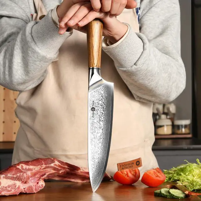 Alt view image 6 of 7 - YUSOTAN Damascus Japanese Chef Knife 8 inch Cooking Knife Super Sharp Damascus kitchen Knife High Carbon Stainless Steel Meat Knife and BBQ Knife with Ergonomic Solid Wood HandleGift Box