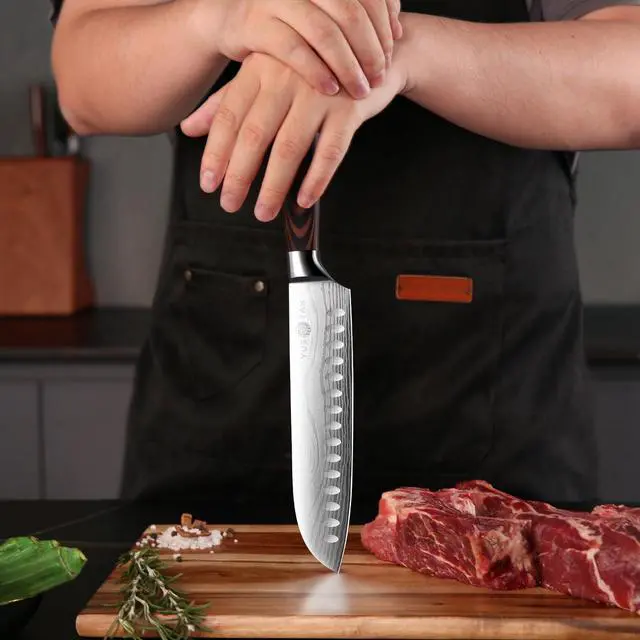 Alt view image 6 of 6 - YUSOTAN Japanese Santoku Knife, Professional 7 Inch Chef knife, Vegetable Knife, Japanese High Carbon Stainless Steel Super Sharp Kitchen Knife and Ergonomic Solid Wood Handle with Gift Box