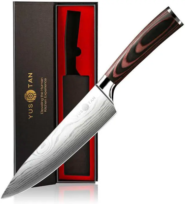 Main image of YUSOTAN Japanese Chef Knife , 8 Inch Chef Knife, Japanese High Carbon Stainless Steel Super Sharp Meat Cutting and BBQ Knife and Ergonomic Solid Wood Handle with Box