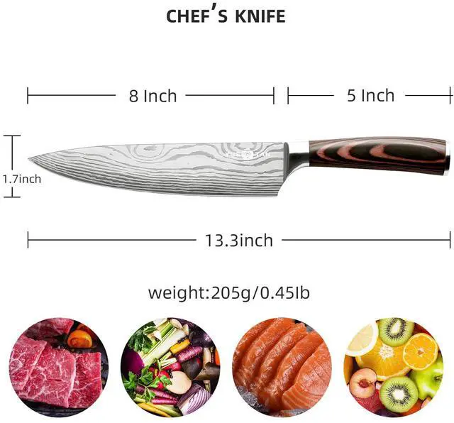 Alt view image 2 of 6 - YUSOTAN Japanese Chef Knife , 8 Inch Chef Knife, Japanese High Carbon Stainless Steel Super Sharp Meat Cutting and BBQ Knife and Ergonomic Solid Wood Handle with Box