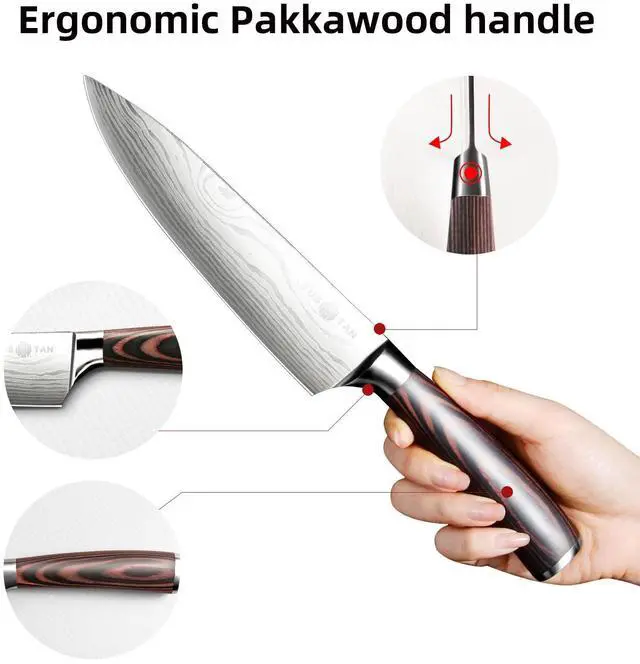 Alt view image 3 of 6 - YUSOTAN Japanese Chef Knife , 8 Inch Chef Knife, Japanese High Carbon Stainless Steel Super Sharp Meat Cutting and BBQ Knife and Ergonomic Solid Wood Handle with Box