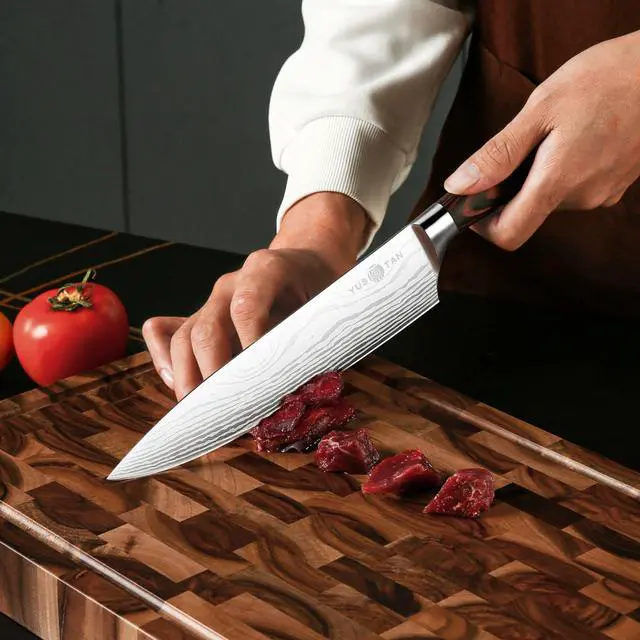 Alt view image 5 of 6 - YUSOTAN Japanese Chef Knife , 8 Inch Chef Knife, Japanese High Carbon Stainless Steel Super Sharp Meat Cutting and BBQ Knife and Ergonomic Solid Wood Handle with Box