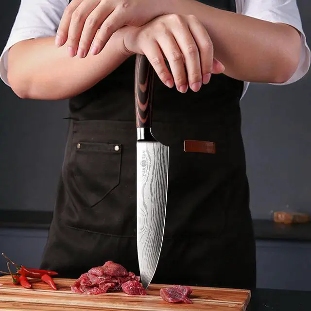 Alt view image 6 of 6 - YUSOTAN Japanese Chef Knife , 8 Inch Chef Knife, Japanese High Carbon Stainless Steel Super Sharp Meat Cutting and BBQ Knife and Ergonomic Solid Wood Handle with Box