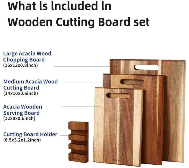 Alt view image 2 of 7 - YUSOTAN 3-piece Acacia Wood Cutting Board Set for Kitchen, Large Wooden Cutting Board Set with Handle, Thick  Chopping Board, Butcher Block Wooden Trays for Meat, Fruit Vegetable and Cheese