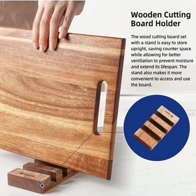 Alt view image 6 of 7 - YUSOTAN 3-piece Acacia Wood Cutting Board Set for Kitchen, Large Wooden Cutting Board Set with Handle, Thick  Chopping Board, Butcher Block Wooden Trays for Meat, Fruit Vegetable and Cheese