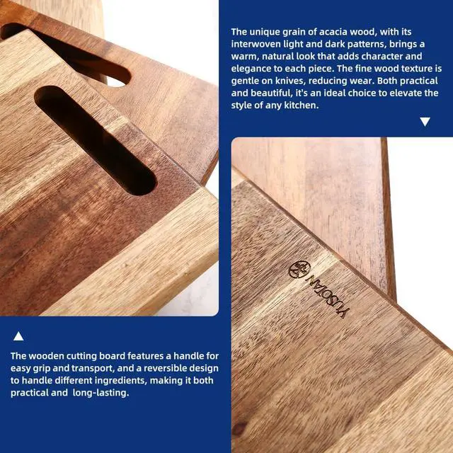 Alt view image 7 of 7 - YUSOTAN 3-piece Acacia Wood Cutting Board Set for Kitchen, Large Wooden Cutting Board Set with Handle, Thick  Chopping Board, Butcher Block Wooden Trays for Meat, Fruit Vegetable and Cheese