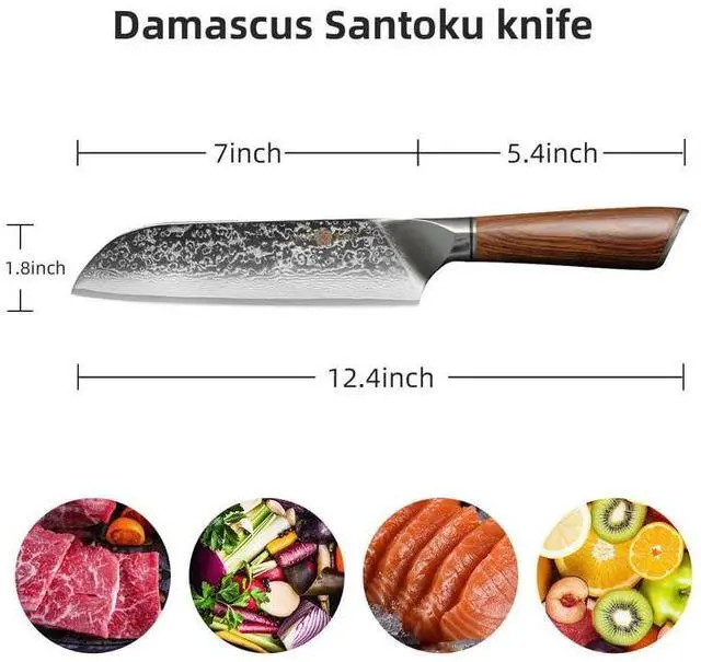 Alt view image 2 of 6 - YUSOTAN Damascus Japanese Santoku Knife 7inch Damascus kitchen knife Chef knofe High Carbon Stainless Steel Super Sharp Meat Cutting Knife BBQ Knife with Ergonomic Solid Wood HandleGift Box