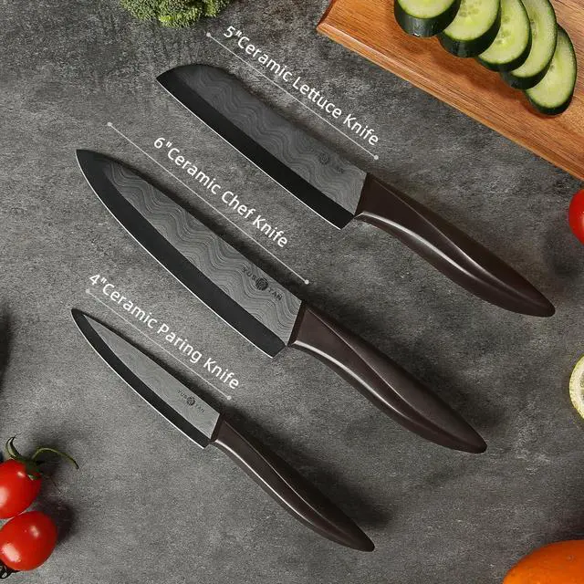 Alt view image 4 of 6 - YUSOTAN 3-Piece Ceramic Knife Set 6"Ceramic Knife 5"Lettuce Knife 4"Paring Knife Ceramic Kitchen Knive Set for Father's Day Mother's Day Christmas Wedding Gifts Birthday Gifts Thanksgiving