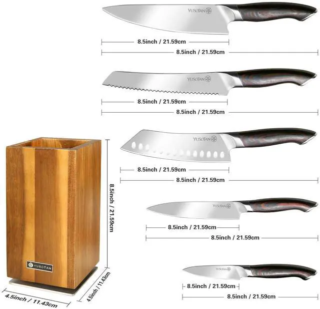 Alt view image 2 of 6 - YUSOTAN 5-Piece Knife Set with 360° Rotatable Magnetic Knife Holder, Kitchen Knife Set - Wooden Magnetic Knife Holder Suitable for Thanksgivin Father's Day Gift Giving Holiday Gift Giving