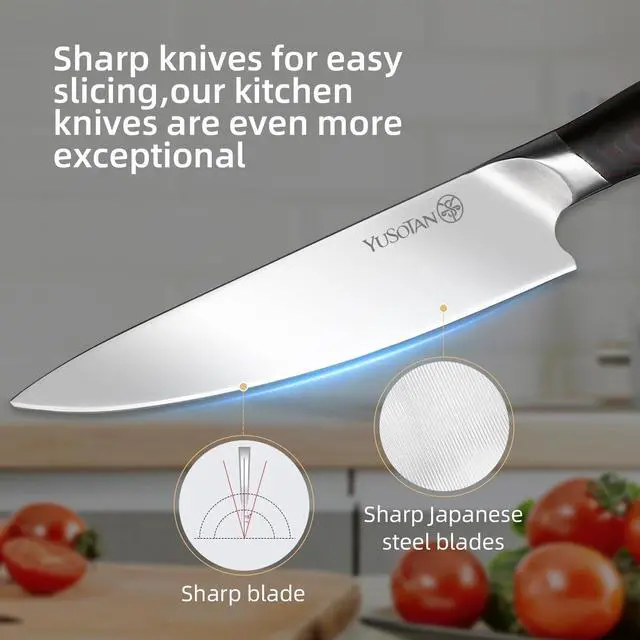 Alt view image 3 of 6 - YUSOTAN 5-Piece Knife Set with 360° Rotatable Magnetic Knife Holder, Kitchen Knife Set - Wooden Magnetic Knife Holder Suitable for Thanksgivin Father's Day Gift Giving Holiday Gift Giving