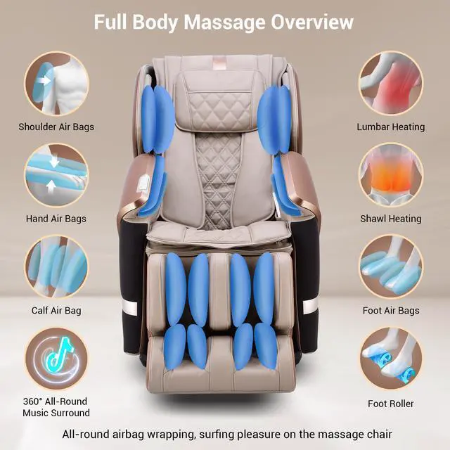 Alt view image 2 of 7 - MYNTA 2025 4D Massage Chair for Full Body, 4D+2D Dual Mechanism with Waist & Shawl Heating, Zero Gravity Recliner Foot & Calf Massage, Extended SL-Track, Music Sync with Hi-Fi Bluetooth Speaker