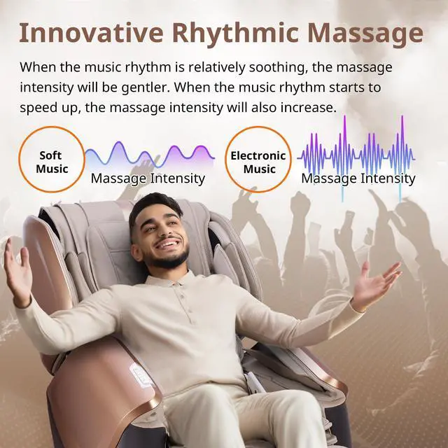 Alt view image 4 of 7 - MYNTA 2025 4D Massage Chair for Full Body, 4D+2D Dual Mechanism with Waist & Shawl Heating, Zero Gravity Recliner Foot & Calf Massage, Extended SL-Track, Music Sync with Hi-Fi Bluetooth Speaker
