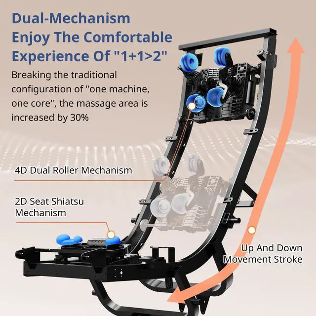 Alt view image 6 of 7 - MYNTA 2025 4D Massage Chair for Full Body, 4D+2D Dual Mechanism with Waist & Shawl Heating, Zero Gravity Recliner Foot & Calf Massage, Extended SL-Track, Music Sync with Hi-Fi Bluetooth Speaker