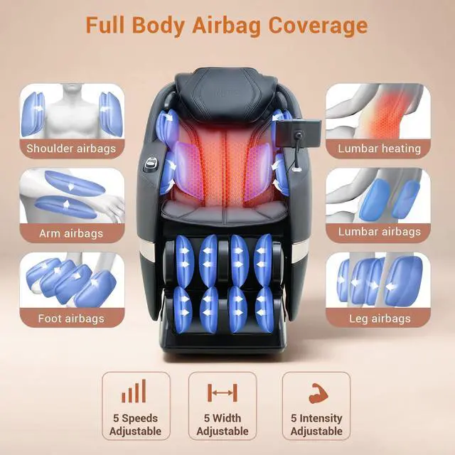 Alt view image 5 of 7 - MYNTA 3D Massage Chair Full Body 2025 Shaitsu SL Track Massage Chairs with Zero Gravity Full Body Airbags & Heating, MC1650(Black)