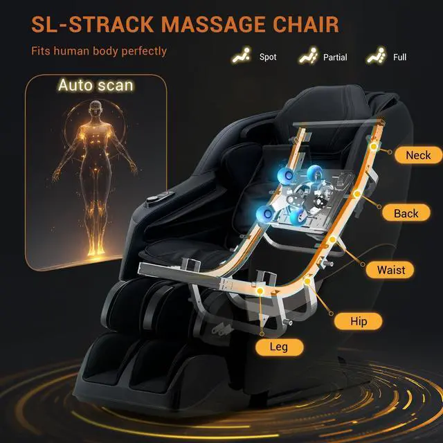 Alt view image 3 of 7 - MYNTA 3D Massage Chair Full Body 2025 Shaitsu SL Track Massage Chairs with Zero Gravity Full Body Airbags & Heating, MC1650(Black)