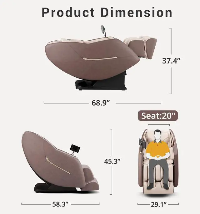 Alt view image 5 of 7 - MYNTA 2025 Massage Chair M1620, Flexible SL-Track Shiatsu Full Body Massage Chair Recliner with 170° Zero-Gravity Position, White Noise, Brown