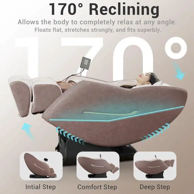 Alt view image 3 of 7 - MYNTA 2025 Massage Chair M1620, Flexible SL-Track Shiatsu Full Body Massage Chair Recliner with 170° Zero-Gravity Position, White Noise, Brown