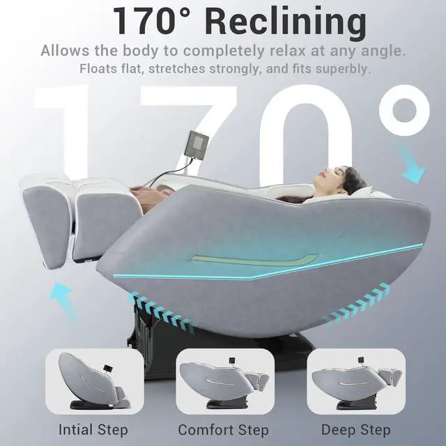 Alt view image 2 of 7 - MYNTA 2025 Massage Chair M1620, Flexible SL-Track Shiatsu Full Body Massage Chair Recliner with 170° Zero-Gravity Position, White Noise, Grey